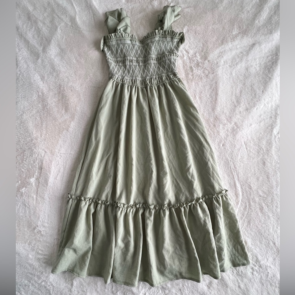 Olive Green Midi Sundress with Ruffle Straps